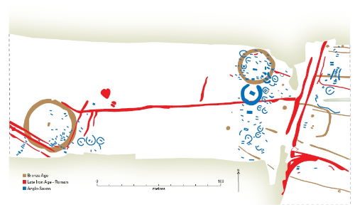 Saltwood CTRL site showing Saxon cemetery and prehistoric barrows